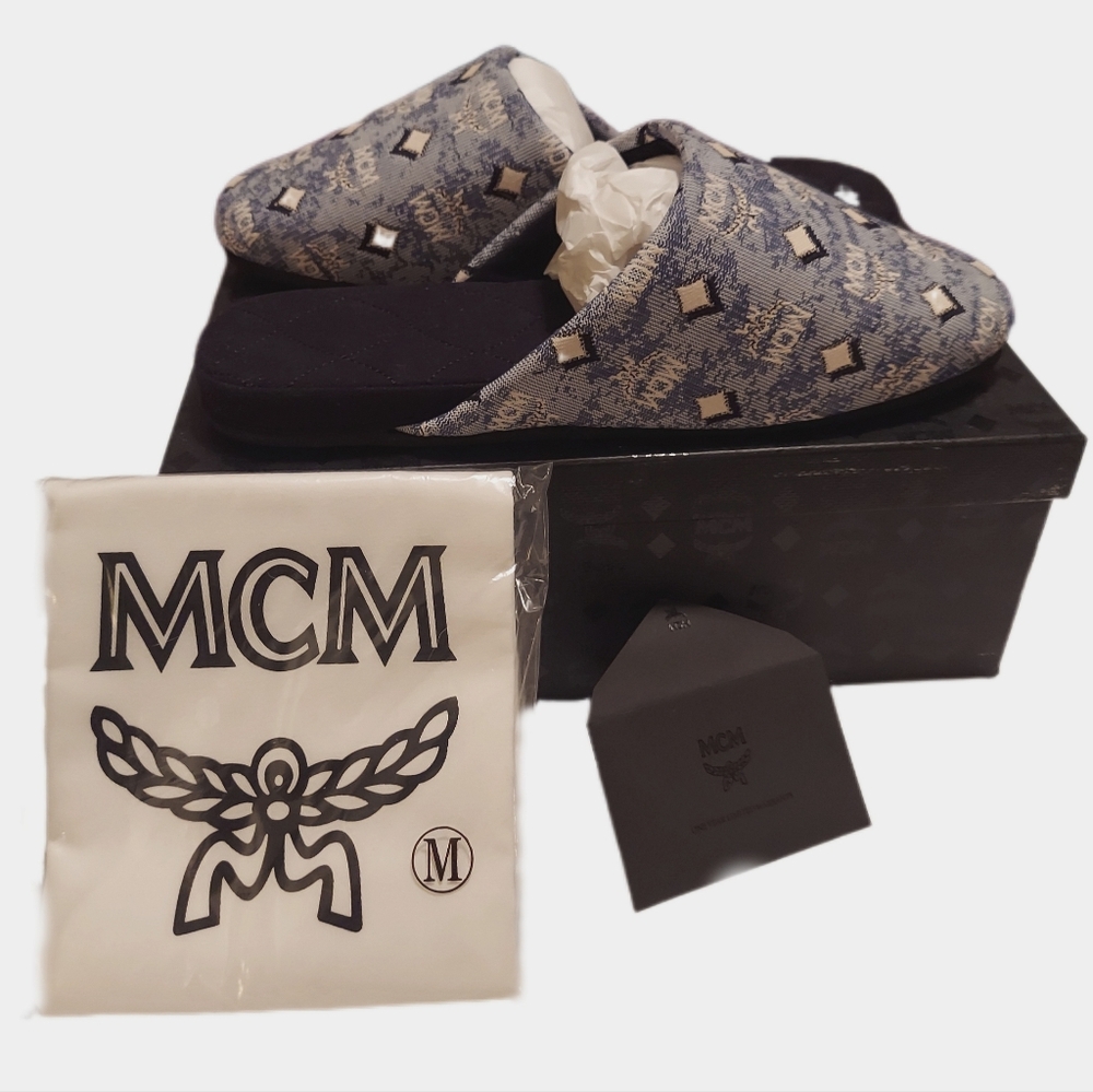 NEW MCM Slippers Monogram With Dust Bag, Box, Care Card Size Womens 7-7.5 Cotton